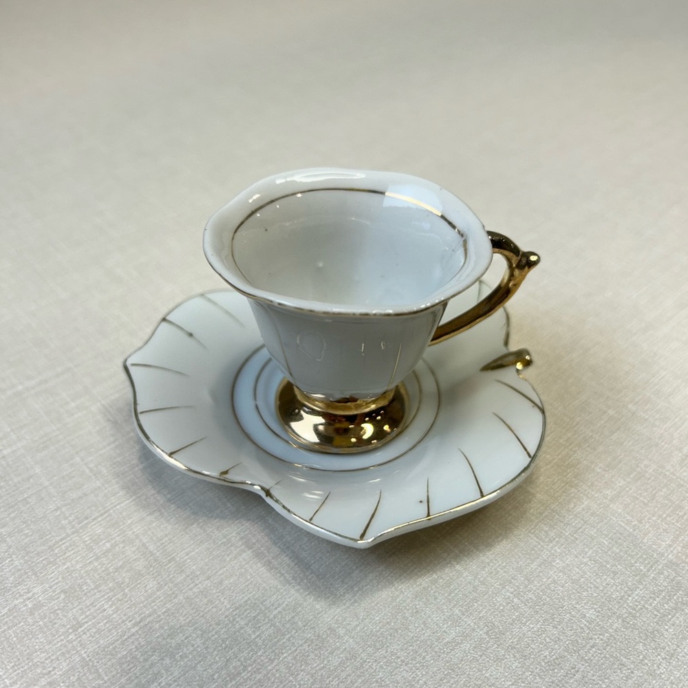 Elegant White and Gold Teacup and Saucer Set